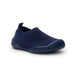 Navy slip-on shoe on a white background
