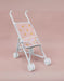 White baby stroller with pink canopy and duck pattern on a pink background
