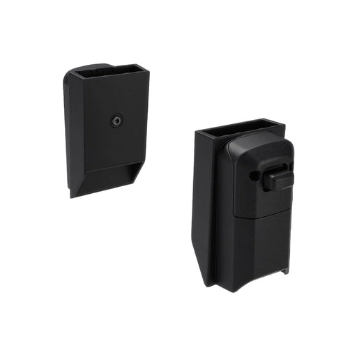 Two black rectangular bassinet adapter accessories for Thule Sleek 2 Stroller