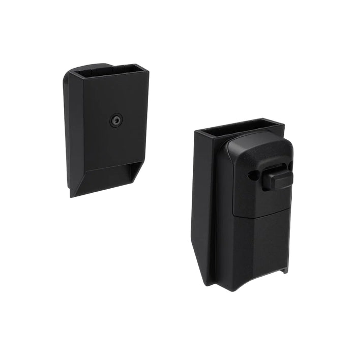 Two black rectangular bassinet adapter accessories for Thule Sleek 2 Stroller