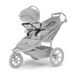 Gray stroller with a baby seat attachment on a white background