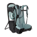 Child carrier backpack with teal seat and black frame on a white background