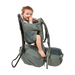 Child in a green baby carrier on a white background