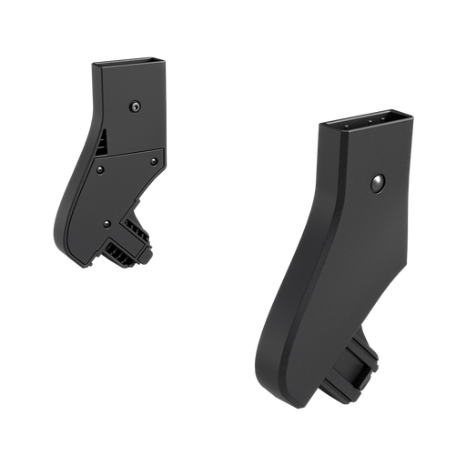 Two black plastic adapters on a white background