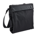 Black travel stroller bag folded up small on a white background