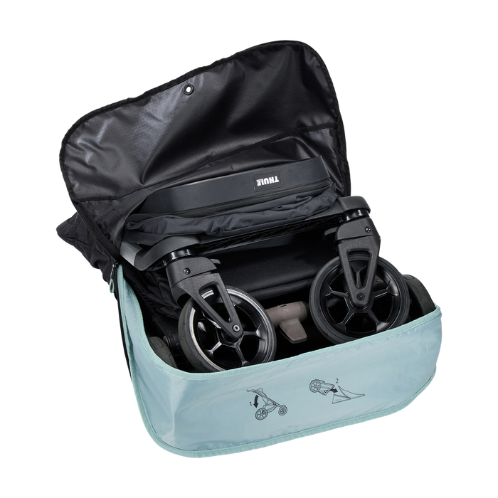 Thule Stroller bag with a black stroller inside on a white background