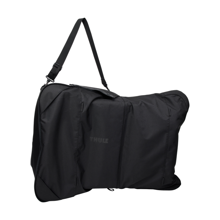 Black stroller travel bag with Thule logo on a white background