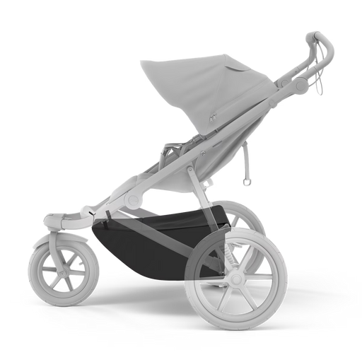 Thule Urban Glide Single Stroller Extended Cargo Basket set with silhouette of stroller against white background