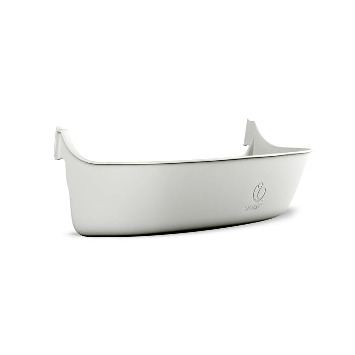White storage accessory for Tripp Trapp High Chair with a logo on a white background