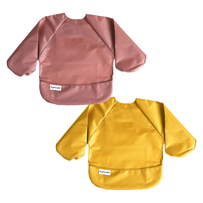 caption-Taupe and Dandelion 2-pack long sleeve bib