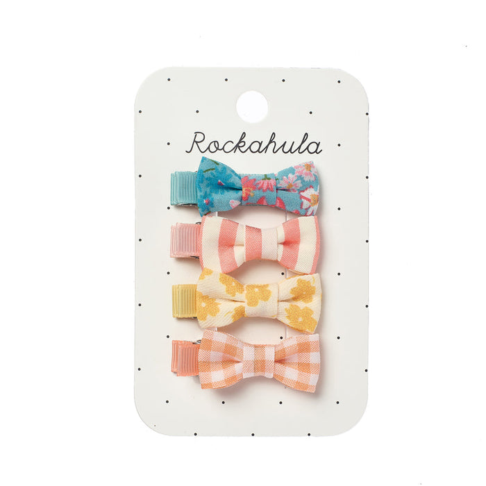 Set of colorful hair bows on a Rockahula branded card