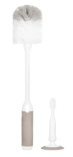White and gray toilet brush with holder on a white background