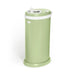 Green diaper pail with white lid on a white background