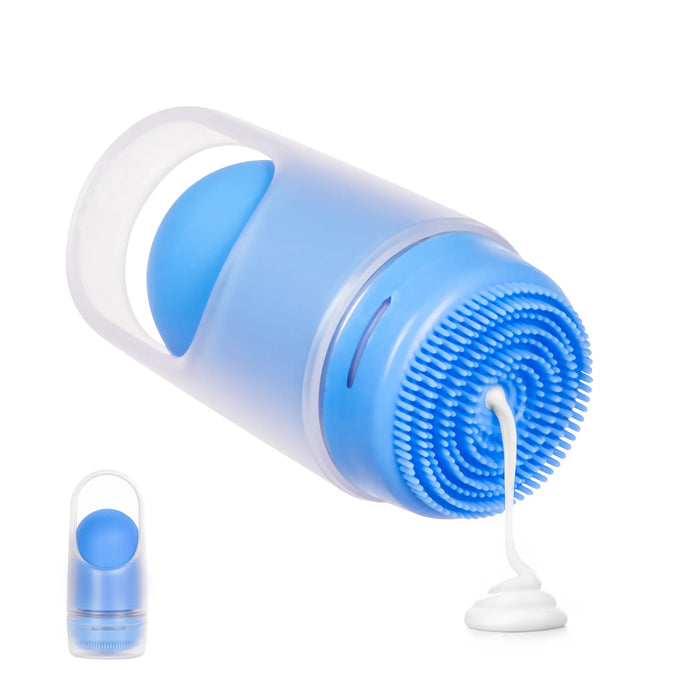 Blue and clear grooming brush with attachments on a white background