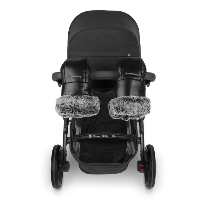 Black stroller with handmuffs on a white background and uppababy logo