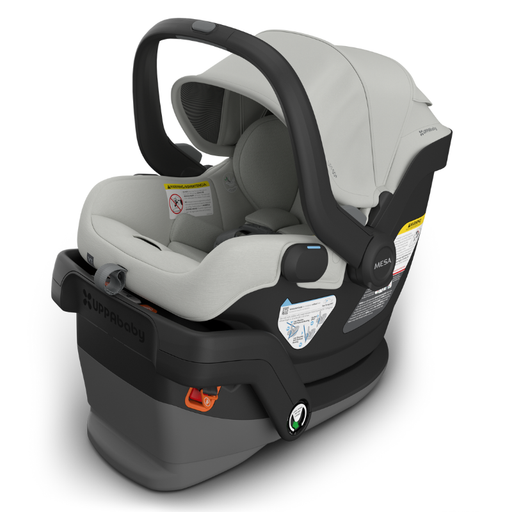 Light grey and black UPPAbaby infant car seat with visible branding on a white background