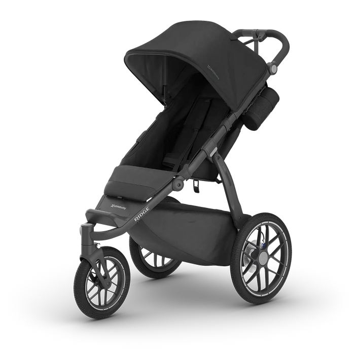 Black stroller on a white background