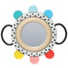 Colorful baby teething toy with a mirror on a white background