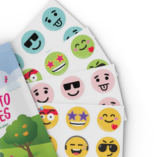 caption-BuzzPatch Smiley face stickers are a woven medical grade fabric