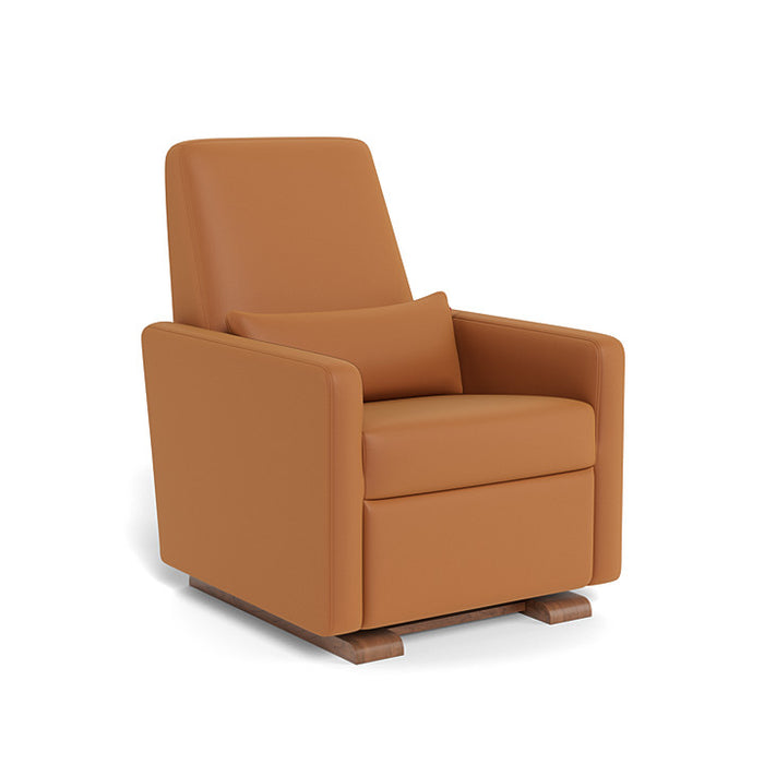 caption-Monte Grano Recliner in Tan Enviroleather on Walnut Base