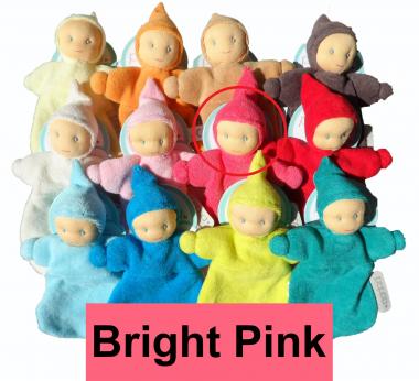 caption-Organic Baby Belle Doll collection with bright pink between red and baby pink