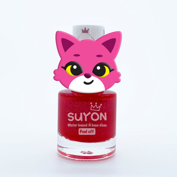 caption-Suyon Peel-off Nail Polish with Fox Ring and Dark Red polish