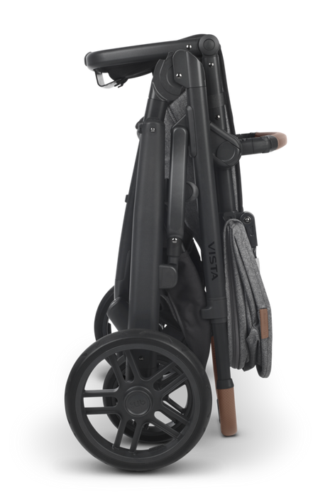 caption-Folded UPPAbaby Vista V2 - Stands Upright when Handlebar is extended