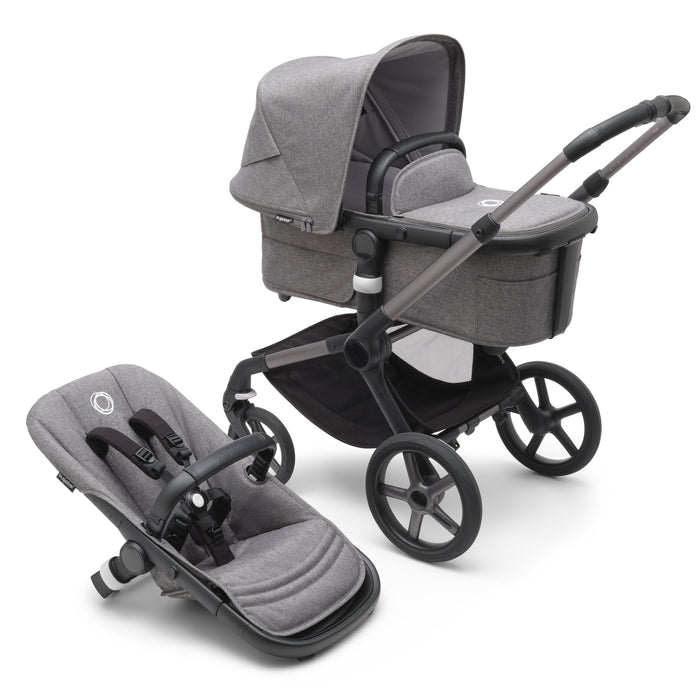 caption-Bugaboo 5 in Grey Melange on Graphite Chassis with Grey Melange Canopy