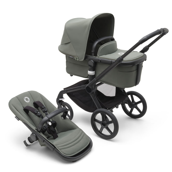 caption-Bugaboo Fox 5 in Forest Green on Black Chassis with Forest Green Canopy