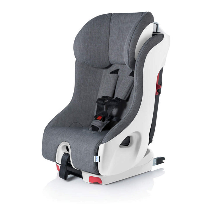 caption-Grey fabric on white shell - rear facing 14lbs-40lbs and 43in, forward facing up through 65lbs and 49"