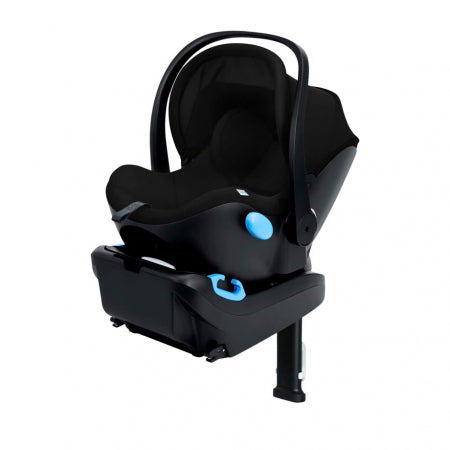 caption-Pitch Black Liing infant car seat shown on base with load leg