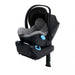 caption-Grey Crypton fabric - Thunder Liing infant car seat shown on base with load leg