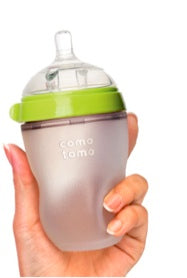 caption-squeezable silicone baby bottle - Available in green or pink 250ml