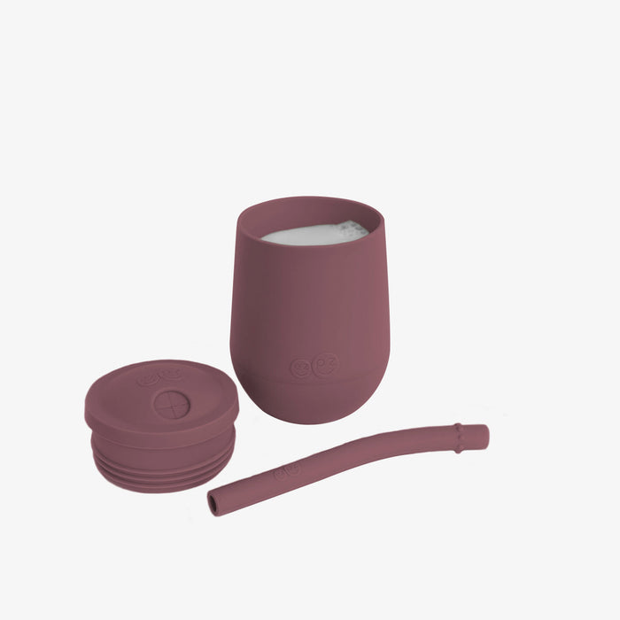 caption-Mauve EZPZ mini cup with lid and straw