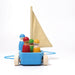 caption-Grimms' Land Yacht Blue Boat with 4 Rainbow Friends