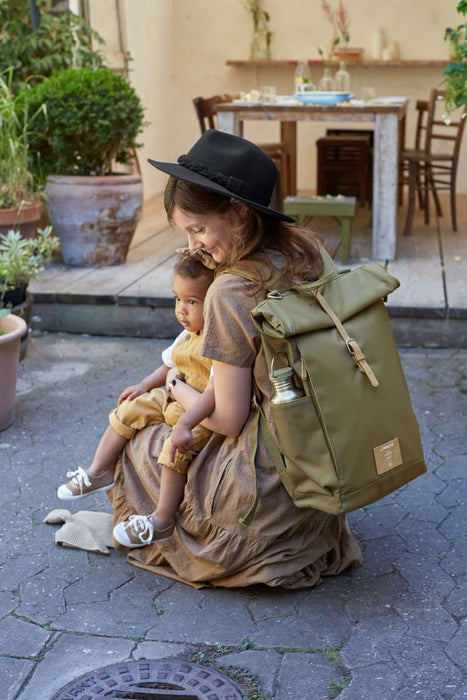 caption-Mother and Child with Lassig Diaper bag in Olive Green