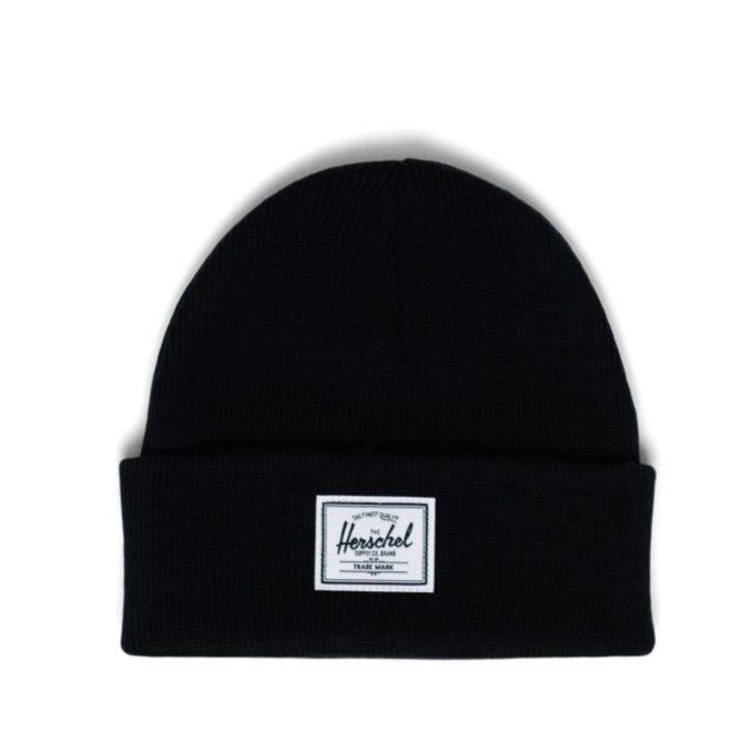 Black knit hat for toddlers with white herschel logo
