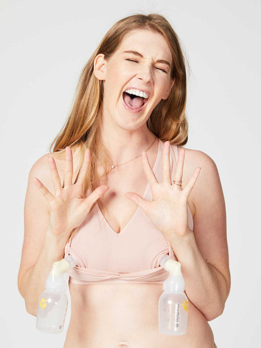 caption-Blush - Pumping Bra in action
