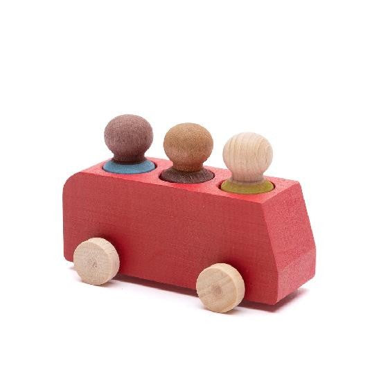 caption-Wooden Toy Bus in Red with 3 figures from Lubulona
