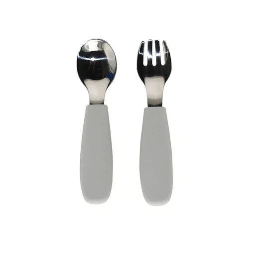 Noüka Toddler Cutlery Fork and Spoon Set -Light Storm Grey - nurtured.ca