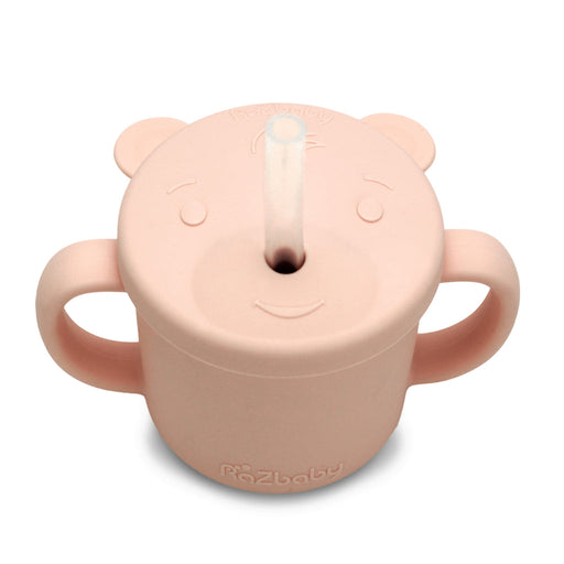 caption-Soft silicone cup with straw and handles in pink
