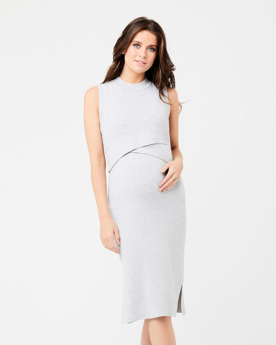 Layered Knit Maternity and Nursing Dress - Silver Marle Nurtured Layered Knit Maternity and Nursing Dress - Silver Marle Nurtured