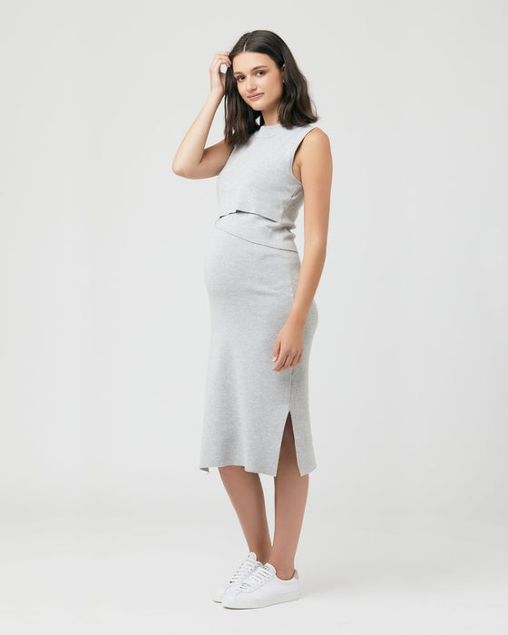 caption-Versatile Grey Knit Maternity and Nursing Dress