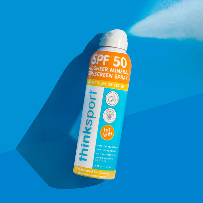 caption-Think Sunscreen now Available in a spray! (US label shown)