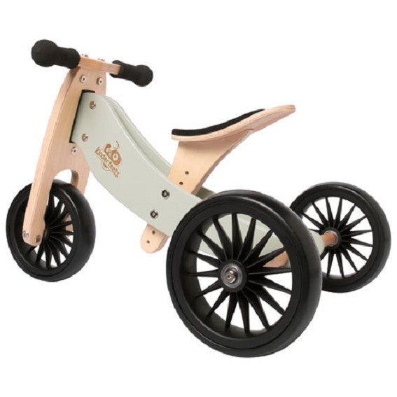 3 wheeled sage wooden bike for 18 months up to 4 years. Plastic tires and wooden frame by Kinderfeet