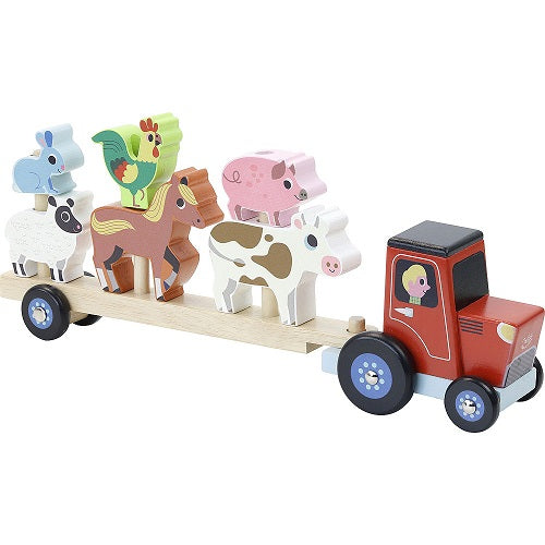 caption-Stacking Animals and Tractor with Trailer