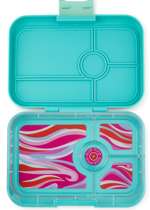 caption-Yumbox Tapas 4 in Antibes Blue with Groovy Tray
